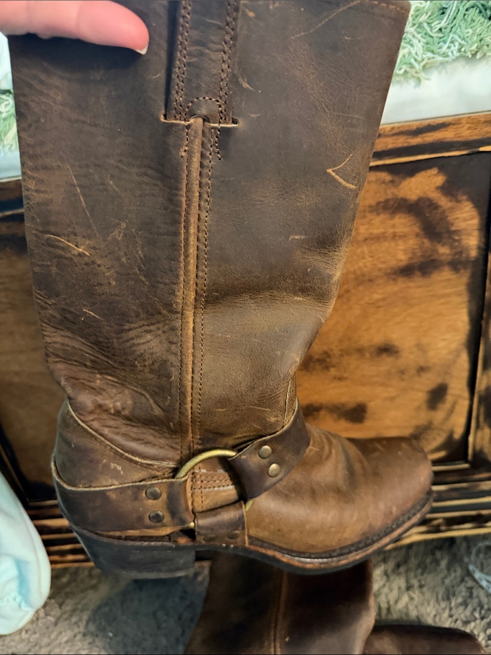 Frye Brown Leather Pull-On Harness Boots
